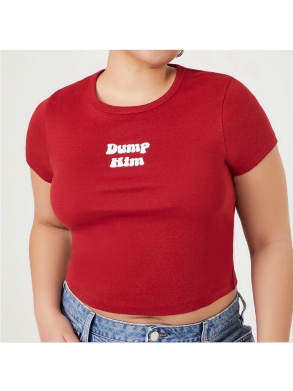 Sassy Forever 21 Red Dump Him Baby Tee Graphic Cropped Y2K Top Large